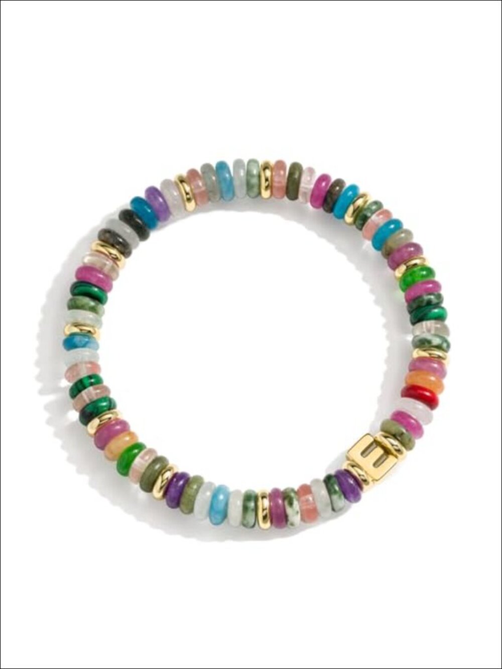 14K Gold Filled Natural Gemstone Stretch Bracelet with Initial Charm